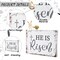 Easter He is Risen Wood Block Sign 5 x 7 Inches Christian Desk Decor Bible Verse Wooden Sign Cross Rustic Religious Tabletop Signs for Home Farmhouse Table Shelf Kitchen Decorations(White Style)